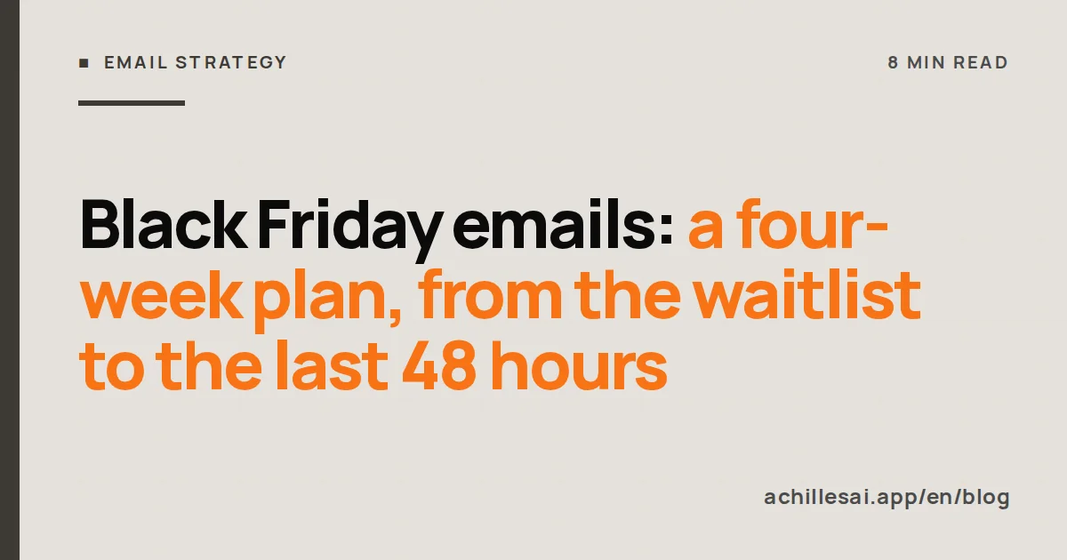 Four-week calendar leading up to Black Friday: waitlist, sending domain, segments and flows, promotion week