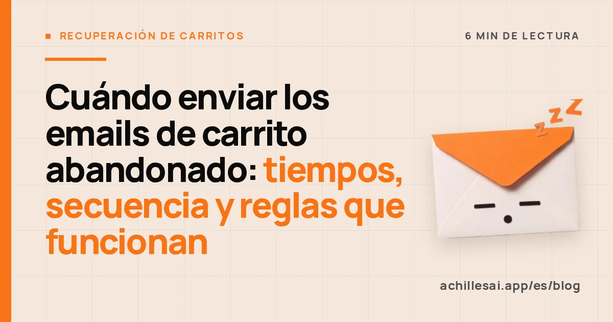 Línea de tiempo de una secuencia de carrito abandonado: primer mensaje en la primera hora, segundo a las 24 horas, tercero a las 48-72 horas