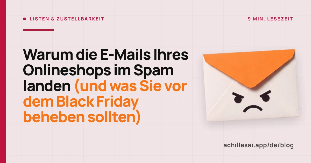 E-Mails eines Onlineshops, aufgeteilt zwischen Posteingang und Spam-Ordner, mit den Authentifizierungsprüfungen SPF, DKIM und DMARC
