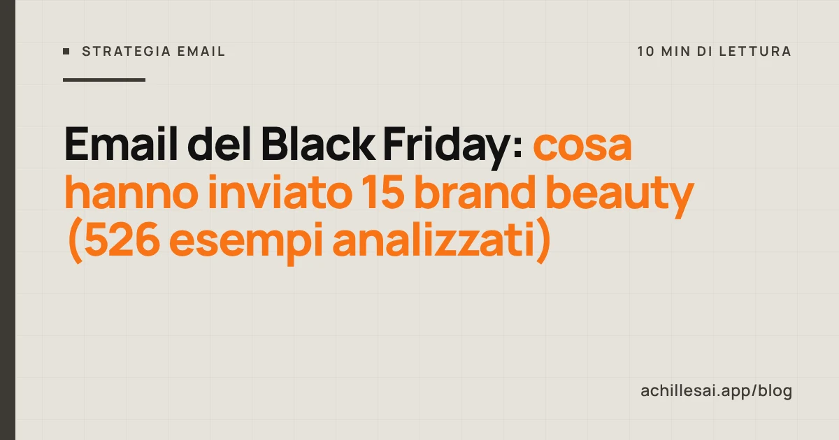 Griglia di email del Black Friday di brand beauty con il conteggio degli invii di ottobre, novembre e dicembre