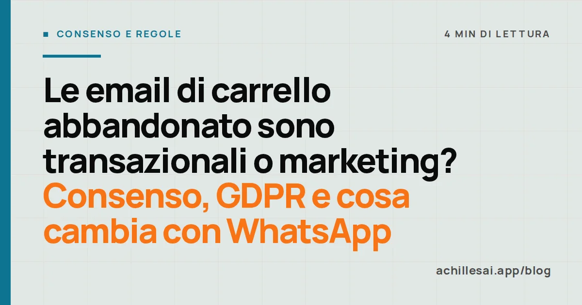 Due email affiancate: a sinistra una conferma d'ordine, a destra un promemoria di carrello con la casella del consenso marketing spuntata
