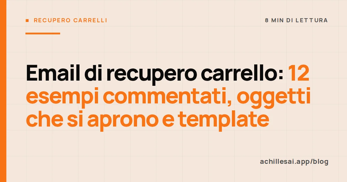 Tre anteprime di email di recupero carrello affiancate, etichettate promemoria, ragione in più e ultima occasione