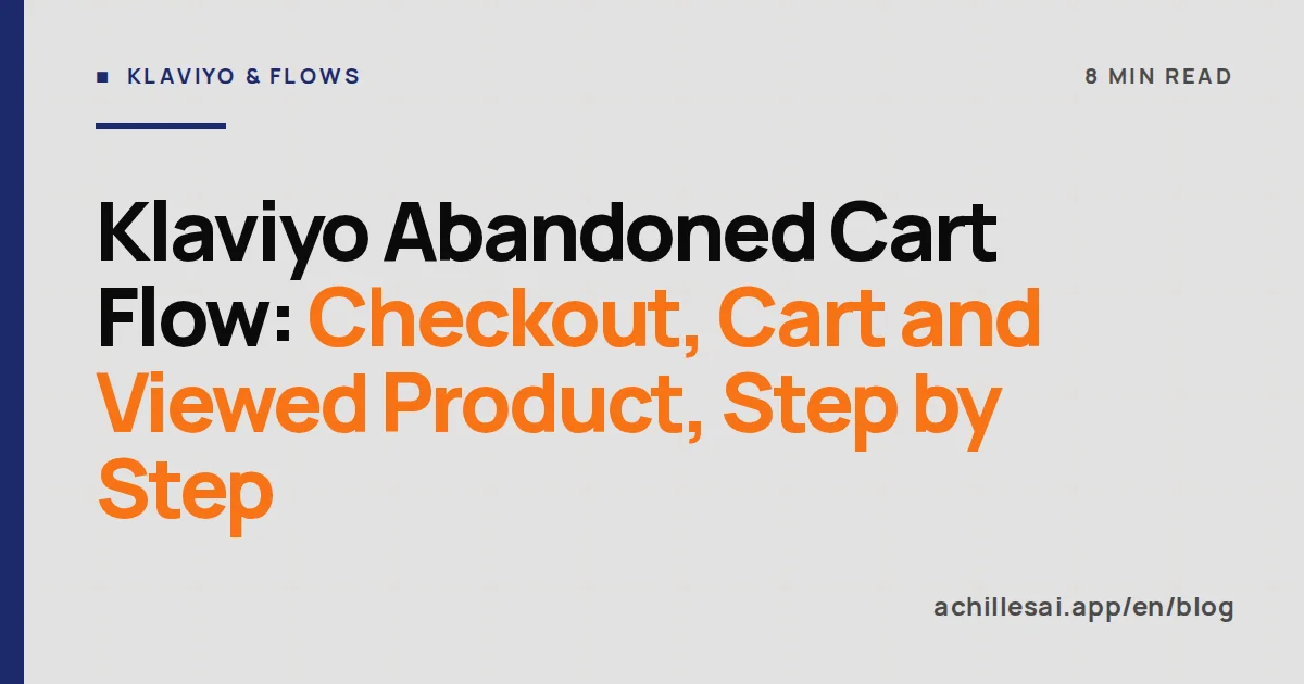Three Klaviyo flows side by side for abandoned checkout, abandoned cart and viewed product, each with its trigger, delays and emails