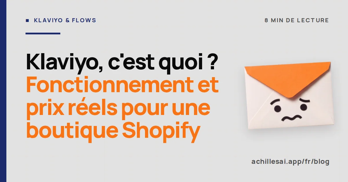 Schéma d'un flow Klaviyo relié à une boutique Shopify, à côté d'un tableau des coûts mensuels par tranche de profils