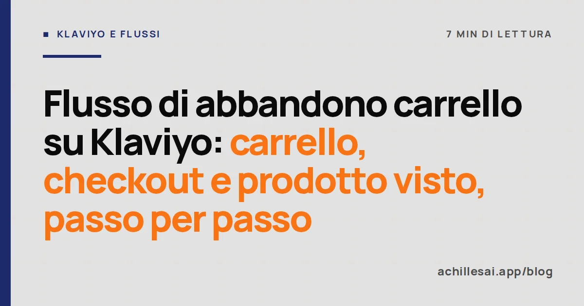 Tre flussi Klaviyo affiancati per checkout abbandonato, carrello abbandonato e prodotto visto, ciascuno con trigger, attese ed email