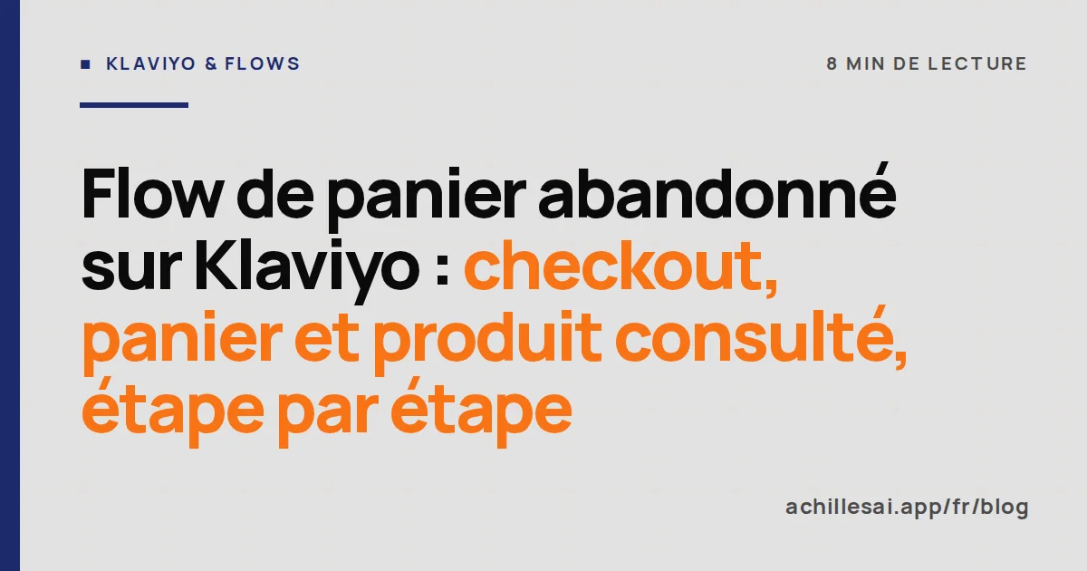 Trois flows Klaviyo côte à côte pour le checkout abandonné, le panier abandonné et le produit consulté, chacun avec son déclencheur, ses délais et ses emails