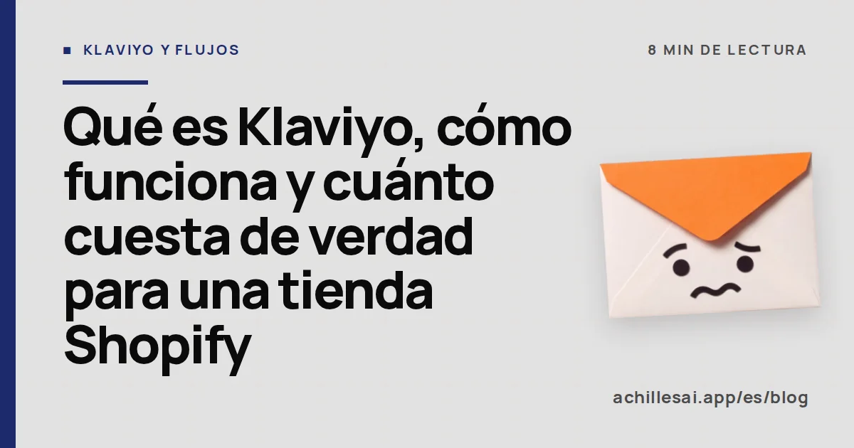 Esquema de un flujo de Klaviyo conectado a una tienda Shopify, junto a una tabla de costes mensuales por tramo de perfiles