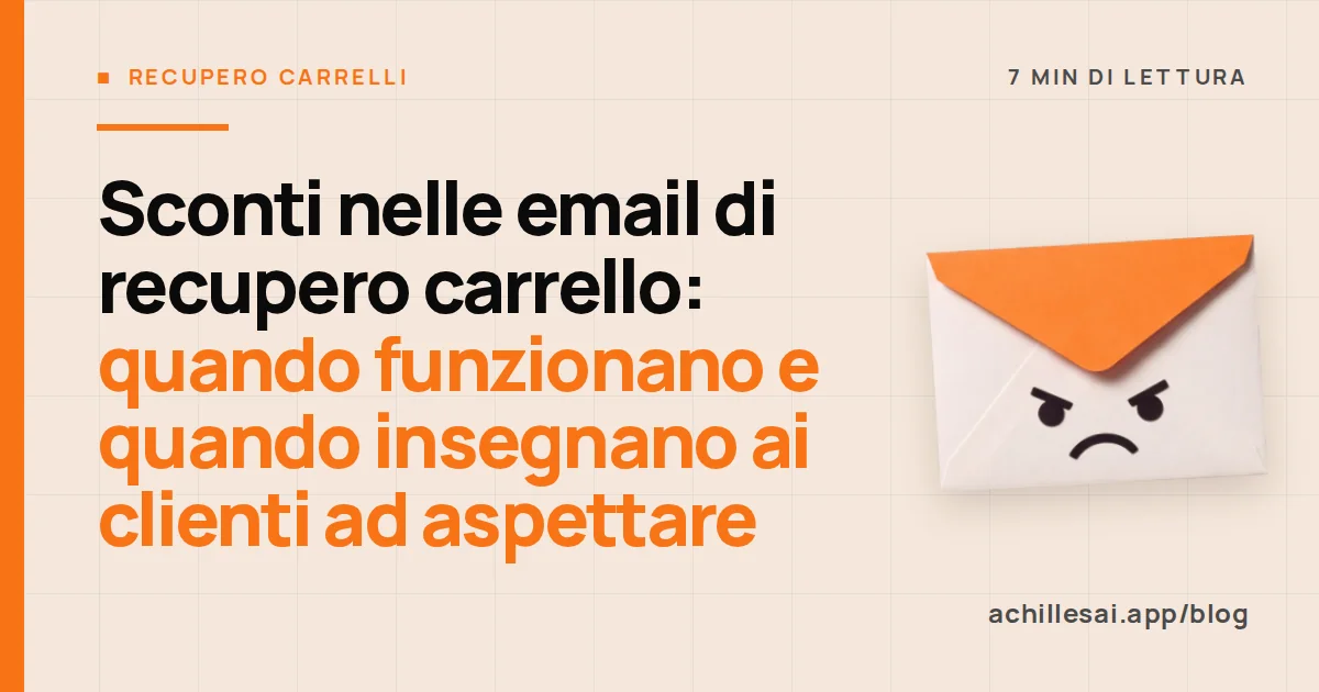Sequenza di tre email di recupero carrello in cui solo la terza contiene un codice sconto personale con scadenza