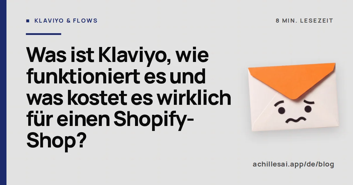Schema eines Klaviyo-Flows, der mit einem Shopify-Shop verbunden ist, neben einer Tabelle der Monatskosten nach Profilstufe
