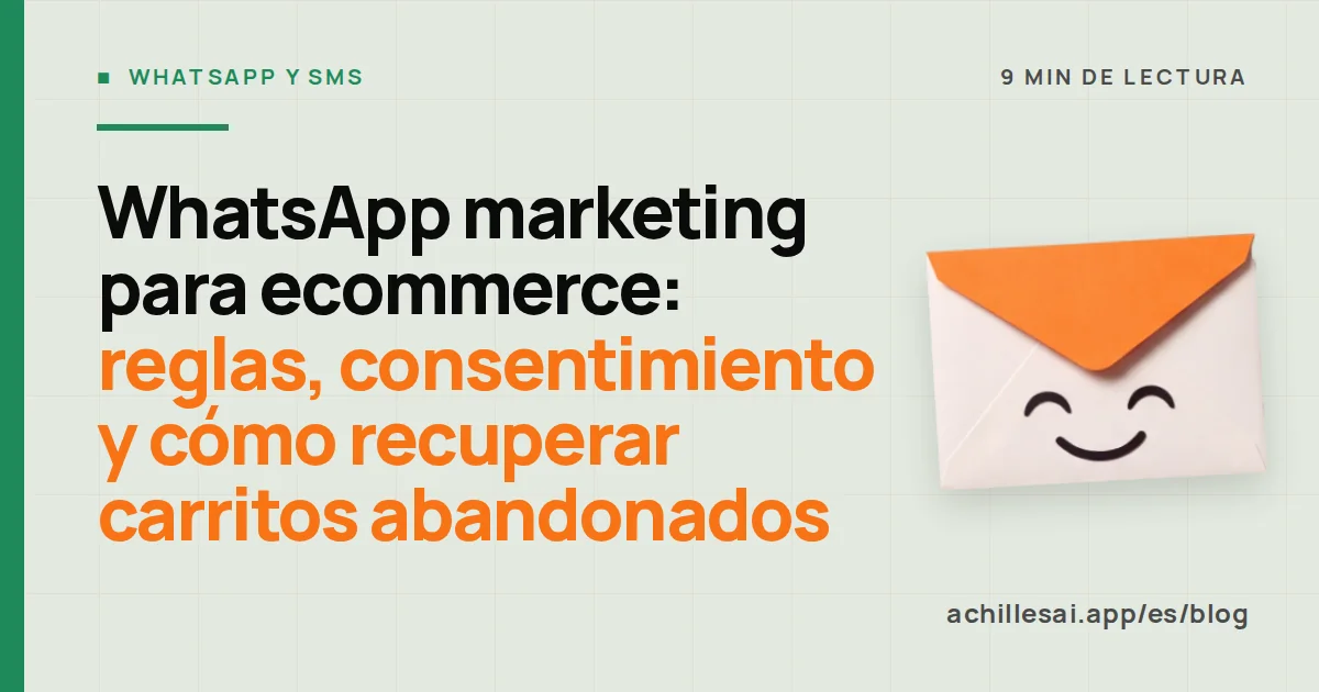 Smartphone con un mensaje de WhatsApp de recordatorio de carrito junto a una bandeja de entrada con un email programado unas horas después