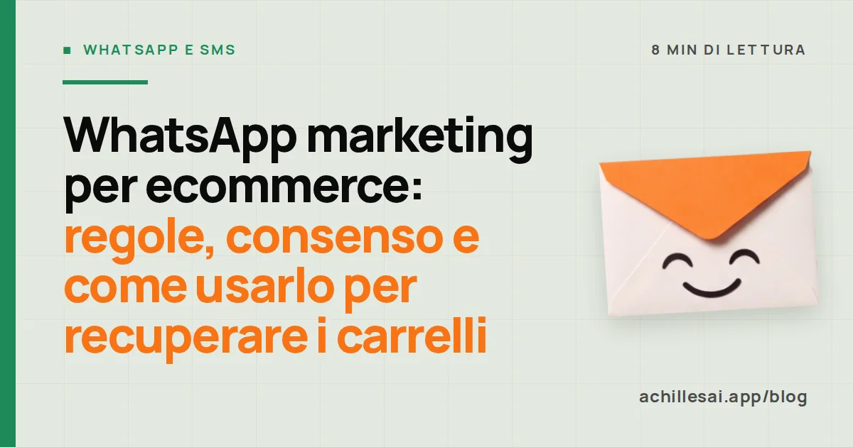 Smartphone con un messaggio WhatsApp di promemoria carrello accanto a una casella di posta con un'email programmata qualche ora dopo
