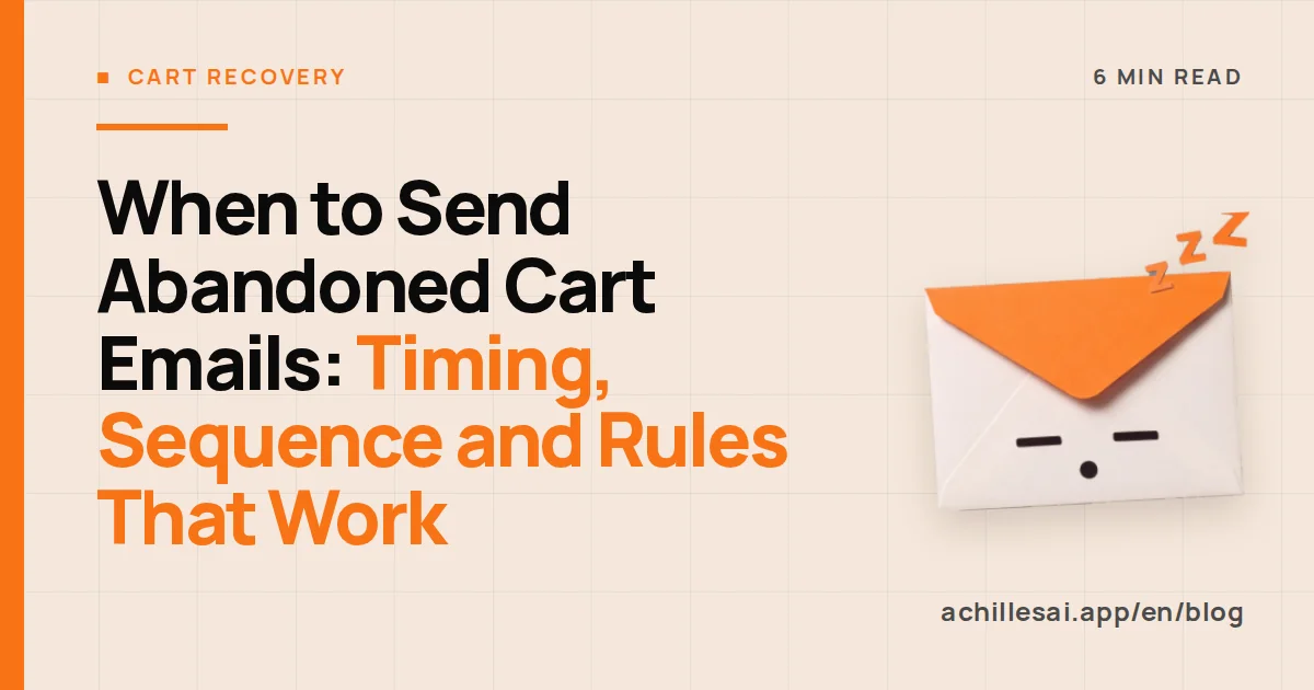 Timeline of an abandoned cart sequence: first message within one hour, second at 24 hours, third at 48-72 hours